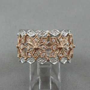 Jonc 48 diamants, 14K or rose et blanc B5834-1