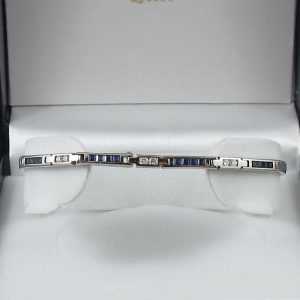 Bracelet saphirs bleus et diamants, 14K blanc B6149-1