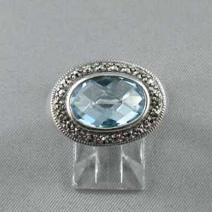 Ring blue topaz and marcasites B6170-1