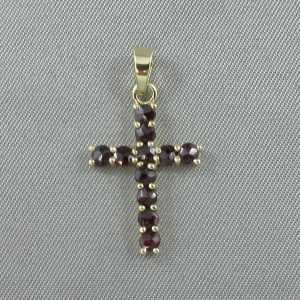 Croix, grenats, 14K jaune, B6204-1