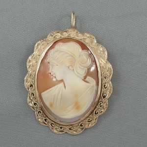 Broche/Pendentif camée coquillage, 10K jaune, B6426-1