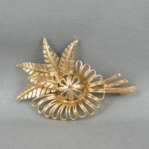 Broche, fleur et fougère, 18K jaune, B6459-1