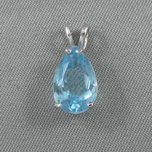 Pendentif Topaze bleue, 10K blanc, B6506-1