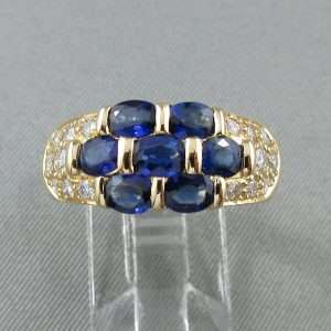 Bague Saphirs bleus et diamants, 18K jaune, BIRKS, B6553-1