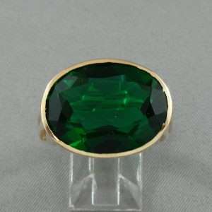 Bague verre vert, 10K jaune, B6309-1