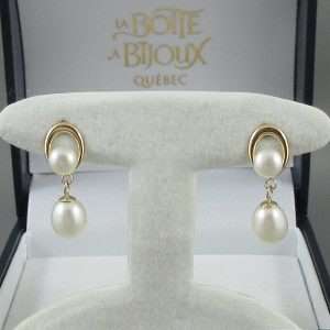 Pendants d'oreilles perles d'eau douce, 14K jaune, B6614-1
