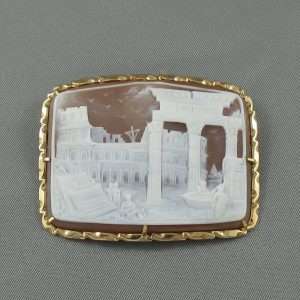 Broche/Pendentif, camée coquillage, G.APA, 14K jaune, B6625-1