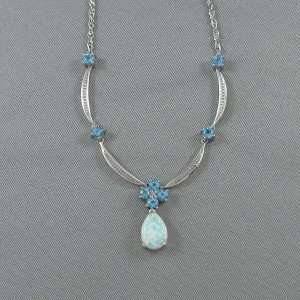 Collier Opale synthétique, Topazes bleues et diamant, 10K blanc, B6109-1