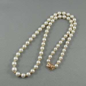 Collier Perles Akoya et diamants, 14K jaune, B6657-1