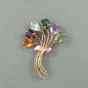 Broche 6 pierres multicolores, 18K rose. B6658-1