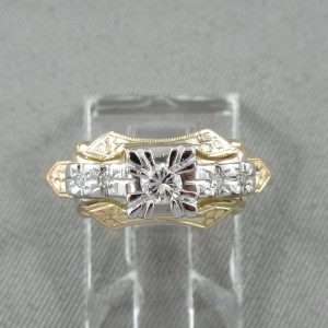 Bague 5 diamants, 14K jaune et 18K blanc, B6732-1