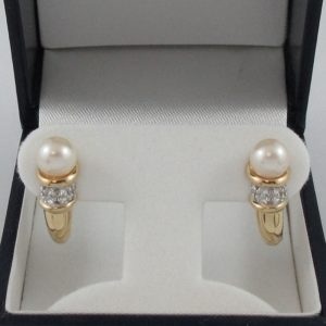 Boucles d'oreilles perles Akoya et diamants, 14K , B6851-1