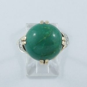 Bague Turquoise verte et diamants, 14K, B6915-1