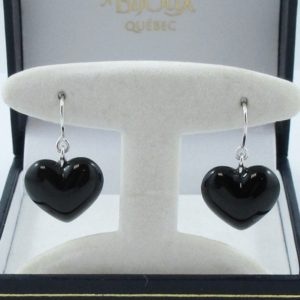 Baccarat, cœurs noirs pendants d'oreilles, argent, B6918-1