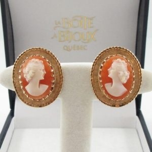 Boucles d'oreilles camée coquillage, 10K jaune, B6947-1
