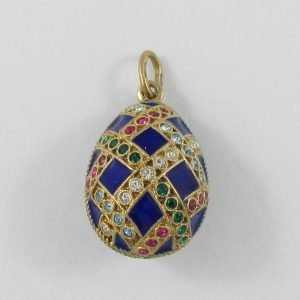 Pendentif oeuf, verres et émail, argent, B6882-1