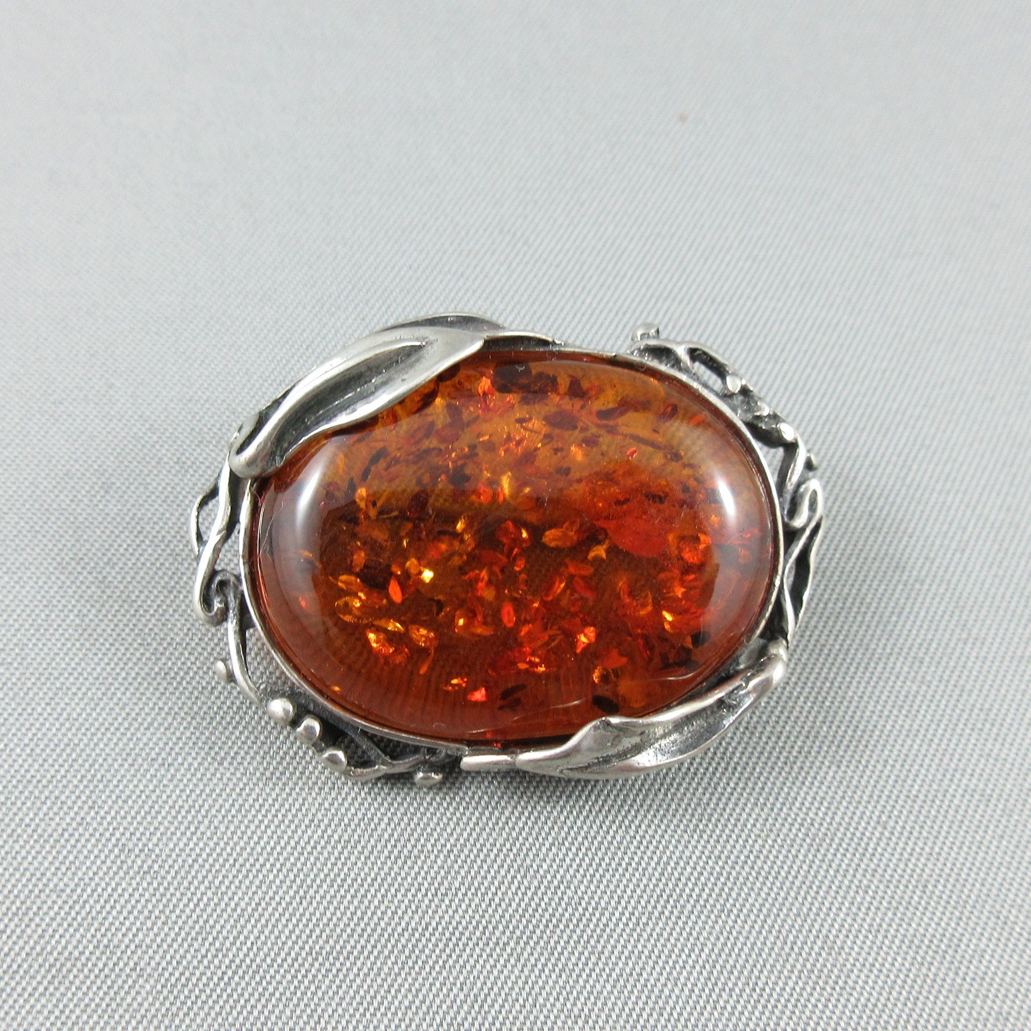 Vintage Silver Brooch with Amber for sale