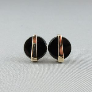 Boucles d'oreilles, calcédoines noires, 10K jaune