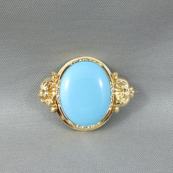 Broche, turquoise, 18K jaune