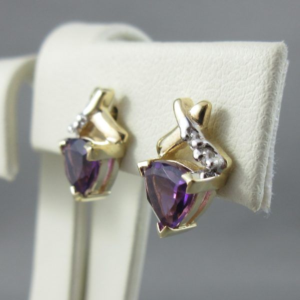 Amethysts and diamonds pendant, earrings and chain, 10K gold - Image 7