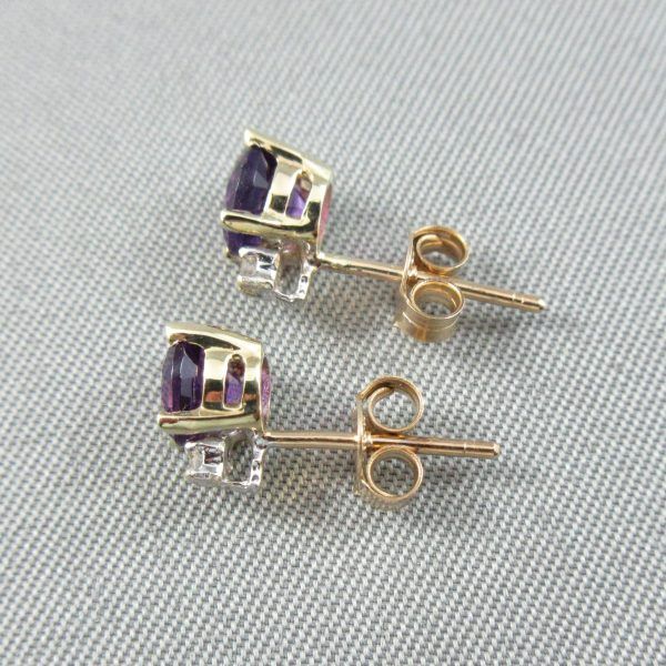 Boucles d'oreilles, améthystes et diamants, 10K – Image 2