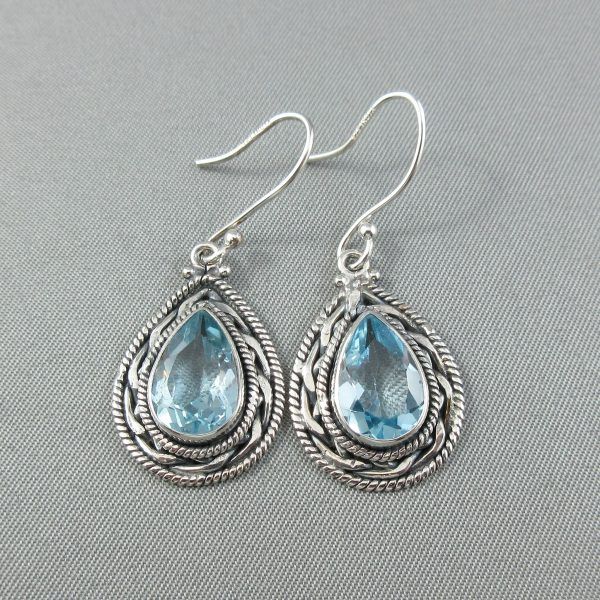 Pendants d'oreilles, topazes bleues, argent – Image 3