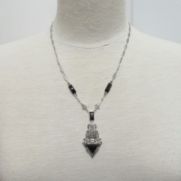 Black chalcedony and marcasite, silver necklace and bracelet - Image 4