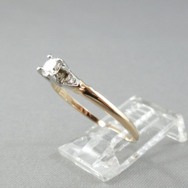 3 diamonds, 14K yellow gold and 18K white gold ring - Image 2