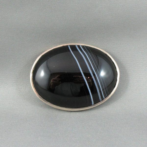 Onyx silver brooch