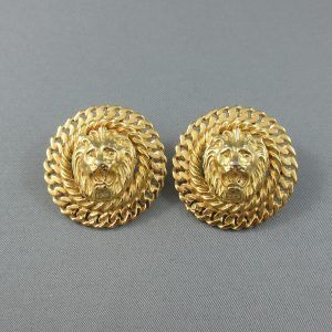 Boucles d'oreilles, les têtes de lions, métal doré