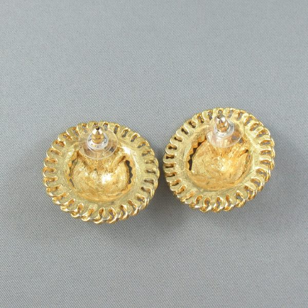 Boucles d'oreilles, les têtes de lions, métal doré – Image 3