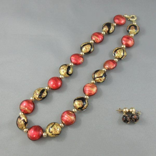 Collier et pendants d'oreilles, verre murano, 18K jaune – Image 2