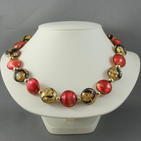 Collier et pendants d'oreilles, verre murano, 18K jaune – Image 3