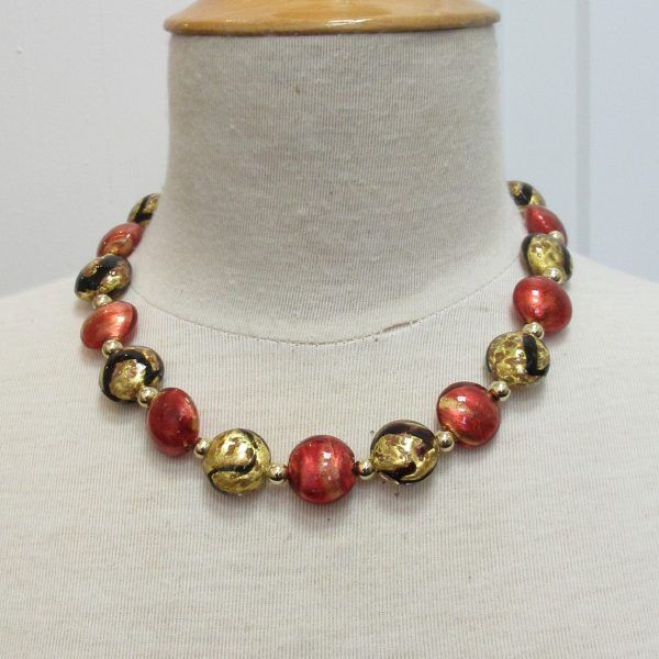 Collier et pendants d'oreilles, verre murano, 18K jaune – Image 4
