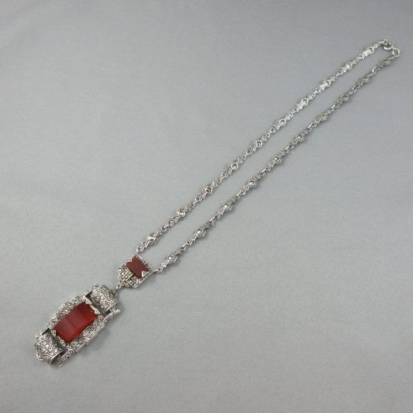 Art deco, carnelian and marcaiste, silver necklace - Image 2