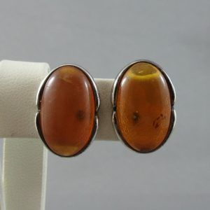 Amber, silver clip earrings