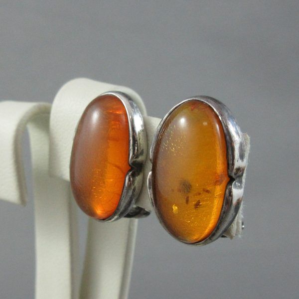 Amber, silver clip earrings - Image 2