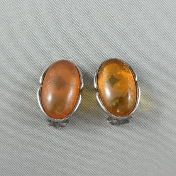 Amber, silver clip earrings - Image 3