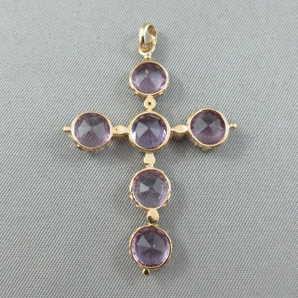 Croix, améthystes et perles fines, 18K jaune – Image 3