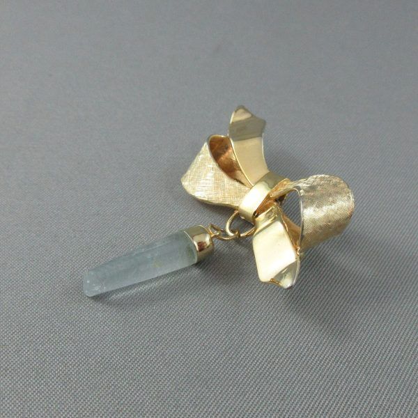 Ribbon brooch with a light blue stone - Image 2