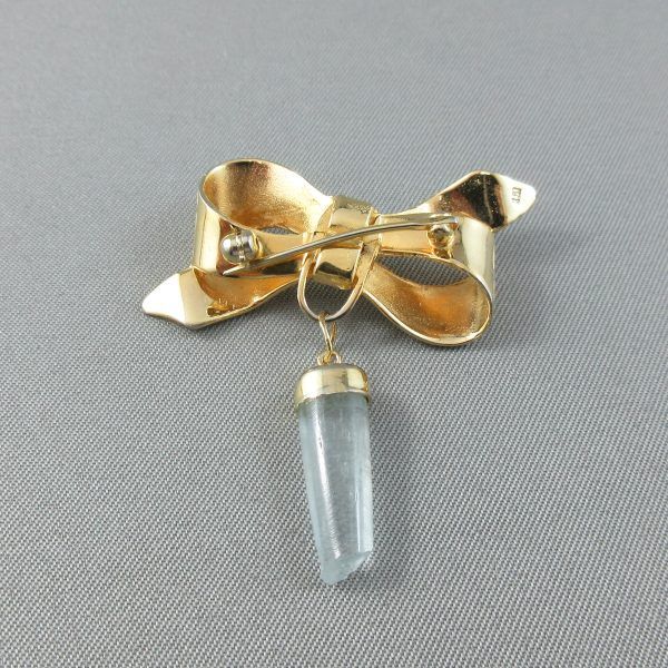 Ribbon brooch with a light blue stone - Image 3