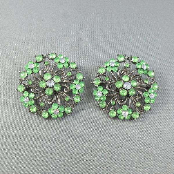 2 broches, verres verts et blancs, fantaisie