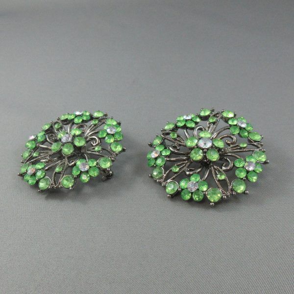 2 broches, verres verts et blancs, fantaisie – Image 2