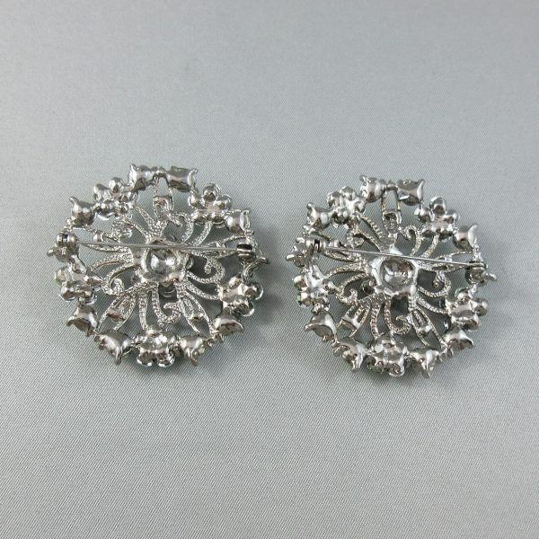 2 broches, verres verts et blancs, fantaisie – Image 3
