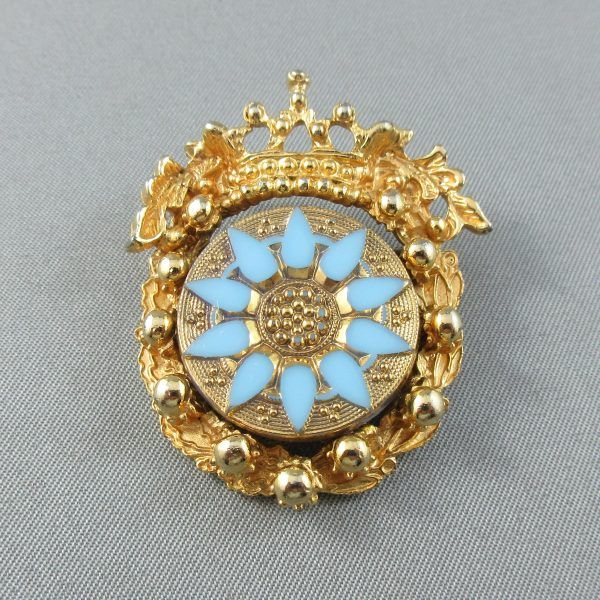 Broche, verre bleu clair, fantaisie