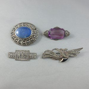 marcasites, 4 silver brooches