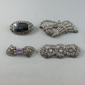 Marcasites, 4 silver brooches
