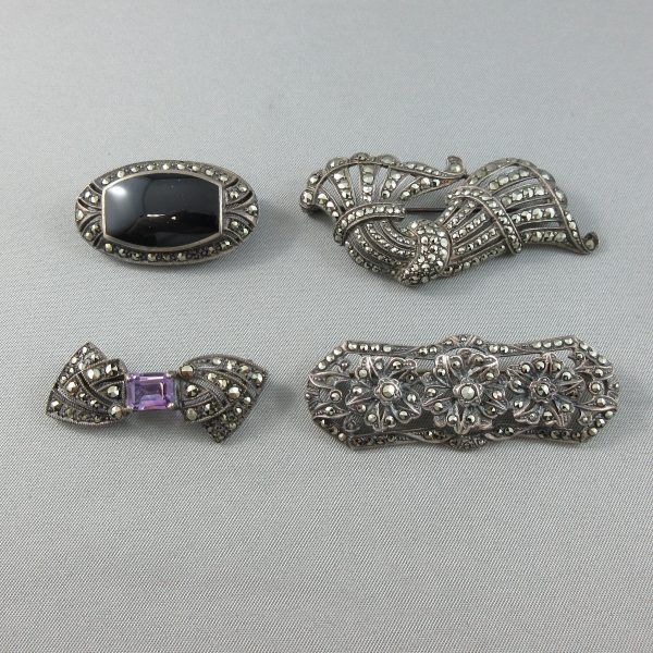 Marcasites, 4 silver brooches
