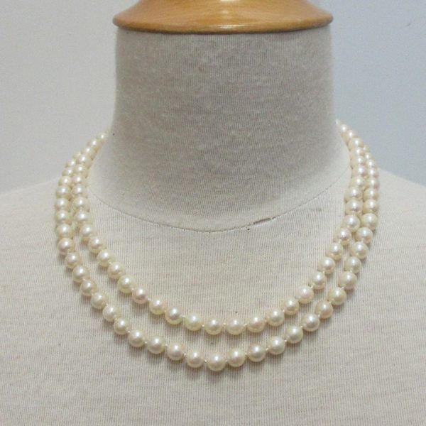 Collier, perles Akoya et diamants, 14K jaune – Image 4
