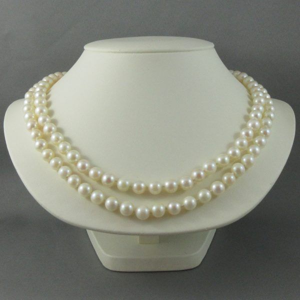 Collier, perles Akoya et diamants, 14K jaune – Image 2